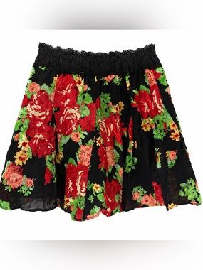 Catch My i Vintage Floral Lace Waist Skirt Size Medium Black Red Cottagecore
